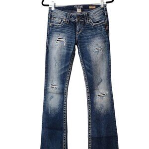 SILVER Dark Wash Distressed Pioneer Boot Cut Jeans 25X33